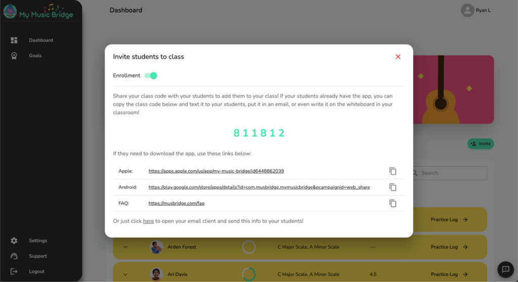 My Music Bridge FAQ How Do I Invite My Students to My Class